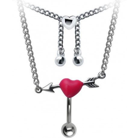 Chaine de Taille Avec Piercing Nombril Coeur Acier