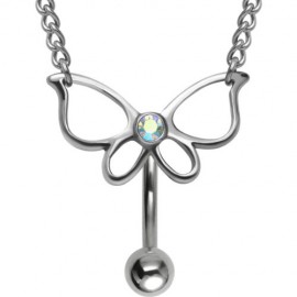 Chaine de Taille Avec Piercing Nombril Papillon Acier