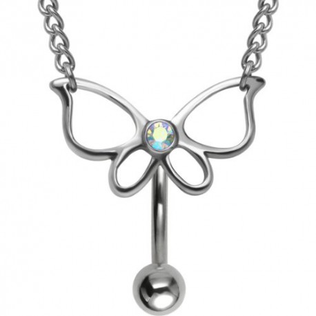 Chaine de Taille Avec Piercing Nombril Papillon Acier