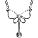 Chaine de taille avec piercing nombril papillon acier