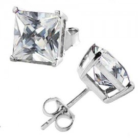 BO Puce Solitaire Argent 925 Cristal Carré