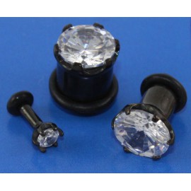Piercing Plug Cristal Noir Anodisé