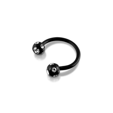 Piercing Fer à Cheval Boule Multi Cristal Noire Anodisé