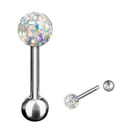 Piercing Langue Titane G23 Boule Cristal Recouverte de Resine
