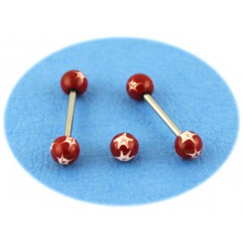 Piercing Langue Titane G23 Boule Rouge Etoilé