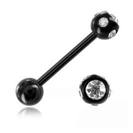 Piercing Langue Boule Multi Cristal Noir Anodisé