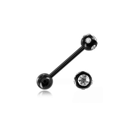 Piercing Langue Boule Multi Cristal Noir Anodisé