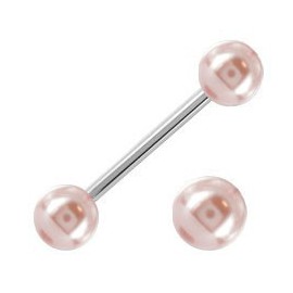 Langue acier fausse boule perle rose