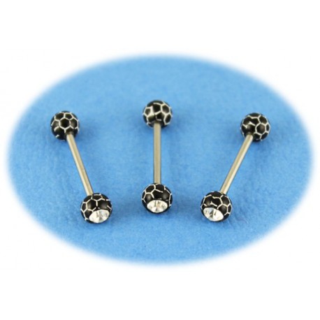 Piercing Langue Acier Boule Noire Cristal