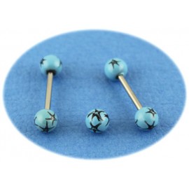 Piercing Langue Acier Boule Bleue Turquoise