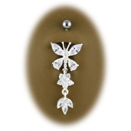 Piercing Nombril Papillon Pendant Titane et Argent 925