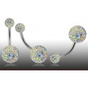 Piercing Nombril Titane G23 Boule Cristal + Boule du Dessus