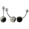 Piercing nombril titane G23 boule cristal yin yang noir et blanc 