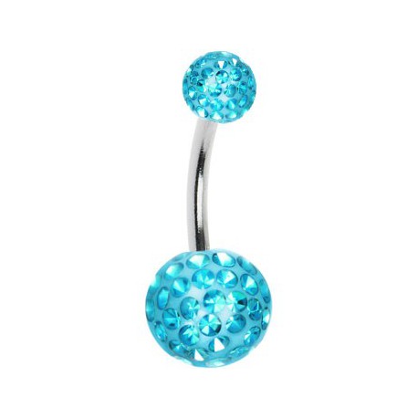 Piercing Nombril Titane G23 Boule Cristal Recouverte de Resine + Boule du Dessus