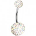 Piercing Nombril Titane G23 Boule Cristal Recouverte de Resine + Boule du Dessus