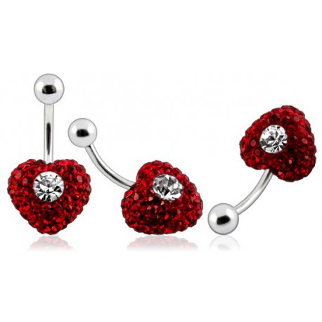 Piercing Nombril Titane G23 Cristal Coeur Rouge