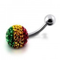 Piercing Nombril Titane G23 Cristal Grosse Boule Couleur Rasta