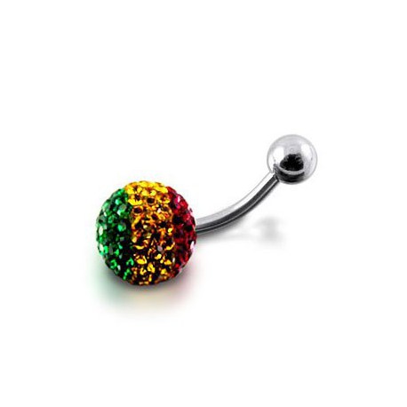 Piercing Nombril Titane G23 Cristal Grosse Boule Couleur Rasta