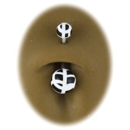 Piercing Nombril Acier Boule Noire et Blanche