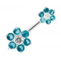 Piercing Nombril Double Fleurs Blanche Argent 925