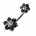 Piercing Nombril Double Fleurs Blanche Argent 925