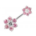 Piercing Nombril Double Fleurs Blanche Argent 925