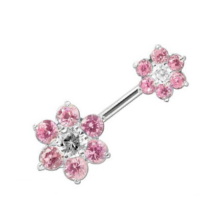 Piercing Nombril Double Fleurs Blanche Argent 925