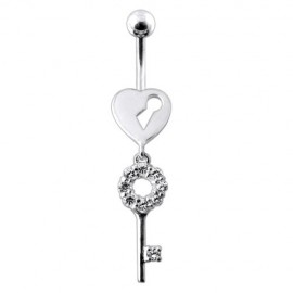 Nombril clef et cadena coeur argent 925