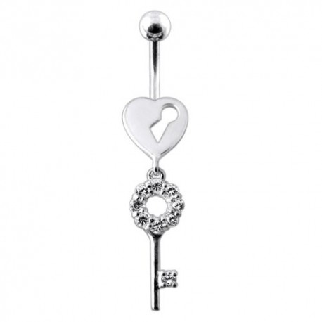 Piercing Nombril Clef et Cadena Coeur Argent 925