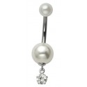 Piercing Nombril Perle Avec Pendant Cristal Argent 925