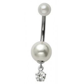 Piercing Nombril Perle Avec Pendant Cristal Argent 925