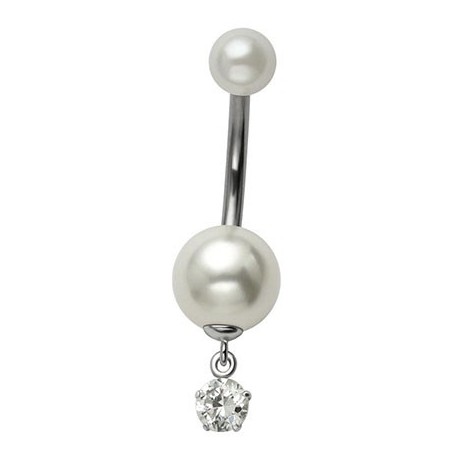 Piercing Nombril Perle Avec Pendant Cristal Argent 925