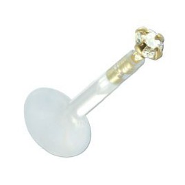 Piercing Labret Cristal Rond Serti en Plaqué OR 750/000