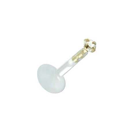 Piercing Labret Cristal Rond Serti en Plaqué OR 750/000