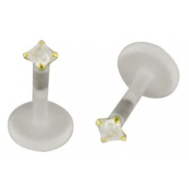 Labret bioflex cristal carré serti en plaqué or 750/000