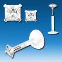 Piercing Labret Cristal carré Sertie en Argent 925