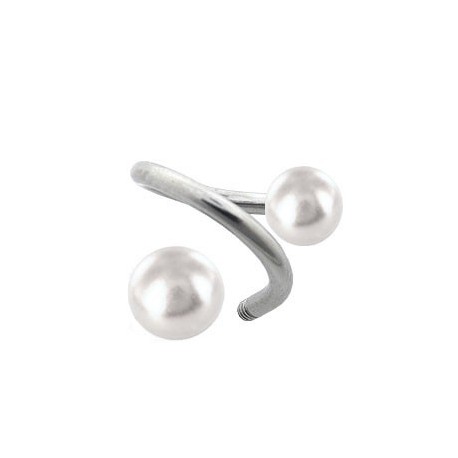 Piercing Labret Anneau Acier Spiral Fausse Boule Perle