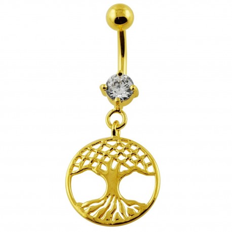 Piercing Nombril Arbre de Vie Pendant Plaqué OR 750/000