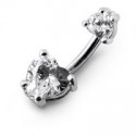 Nombril double coeur cristal argent 925