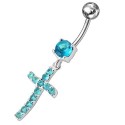 Nombril croix pendant cristal argent 925