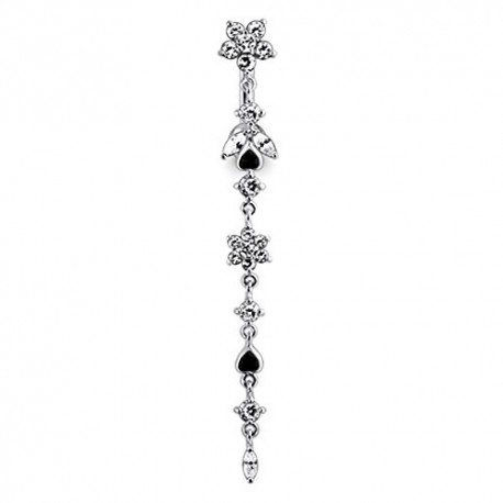 Nombril inversé fleur pendant long argent 925