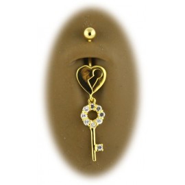 Nombril clef et cadena coeur plaqué or 18k