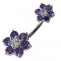 Piercing Nombril Double Fleurs Blanche Argent 925