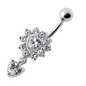 Nombril coeur diamant blanc pendant argent 925