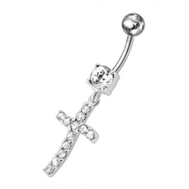 Nombril acier croix pendant cristal