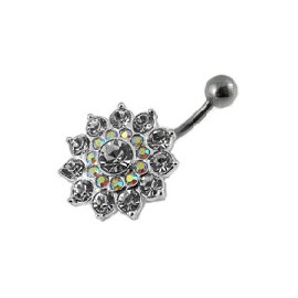 Nombril grosse fleur cristal blanc argent 925