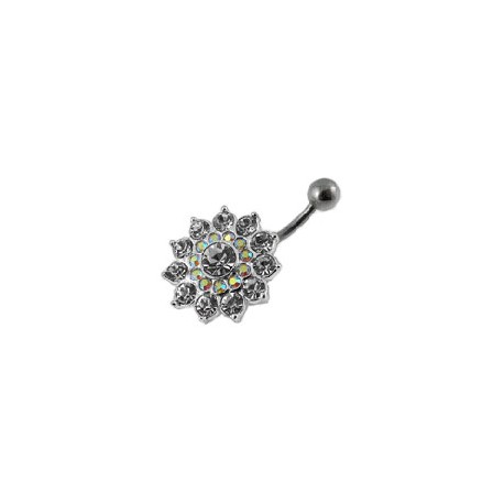 Nombril grosse fleur cristal blanc argent 925