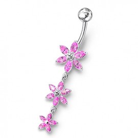 Nombril 3 Petites Fleurs Pendante Argent 925