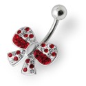 Piercing nombril noeud cristal blanc et rouge argent 925