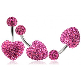 Piercing Nombril Titane G23 Cristal Coeur + Boule du Dessus